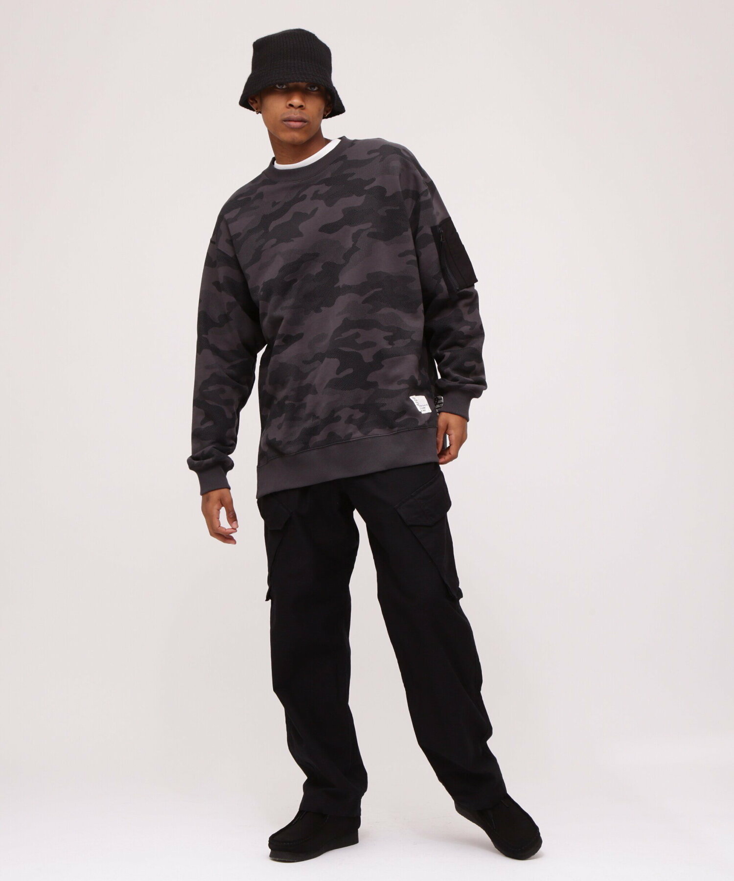 BAGGY FIT MIL. POCKET CREW NECK SWEAT